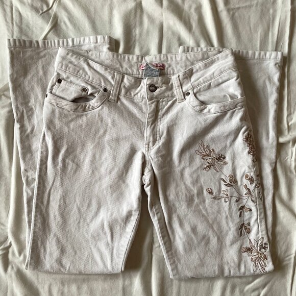 Sugar Doll White Cream Denim Jeans with Floral Embroidery and Embellishments - Picture 1 of 13